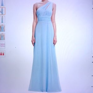 Sky blue chiffon one shoulder bridesmaid prom gown